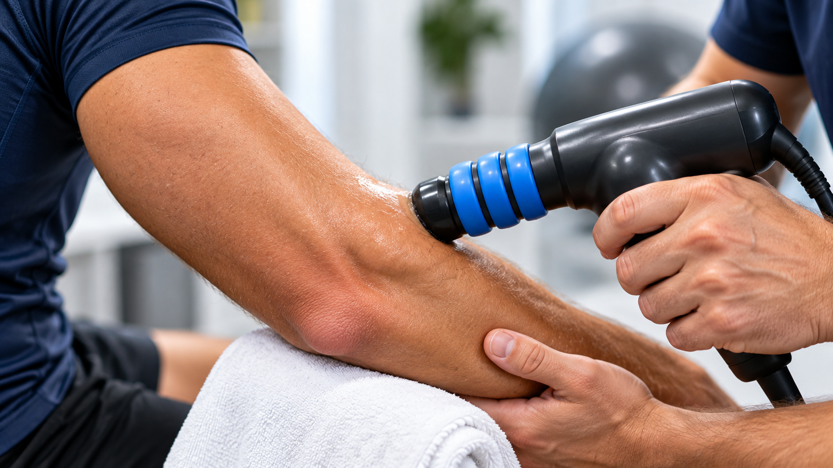 Shockwave therapy applied to an elbow